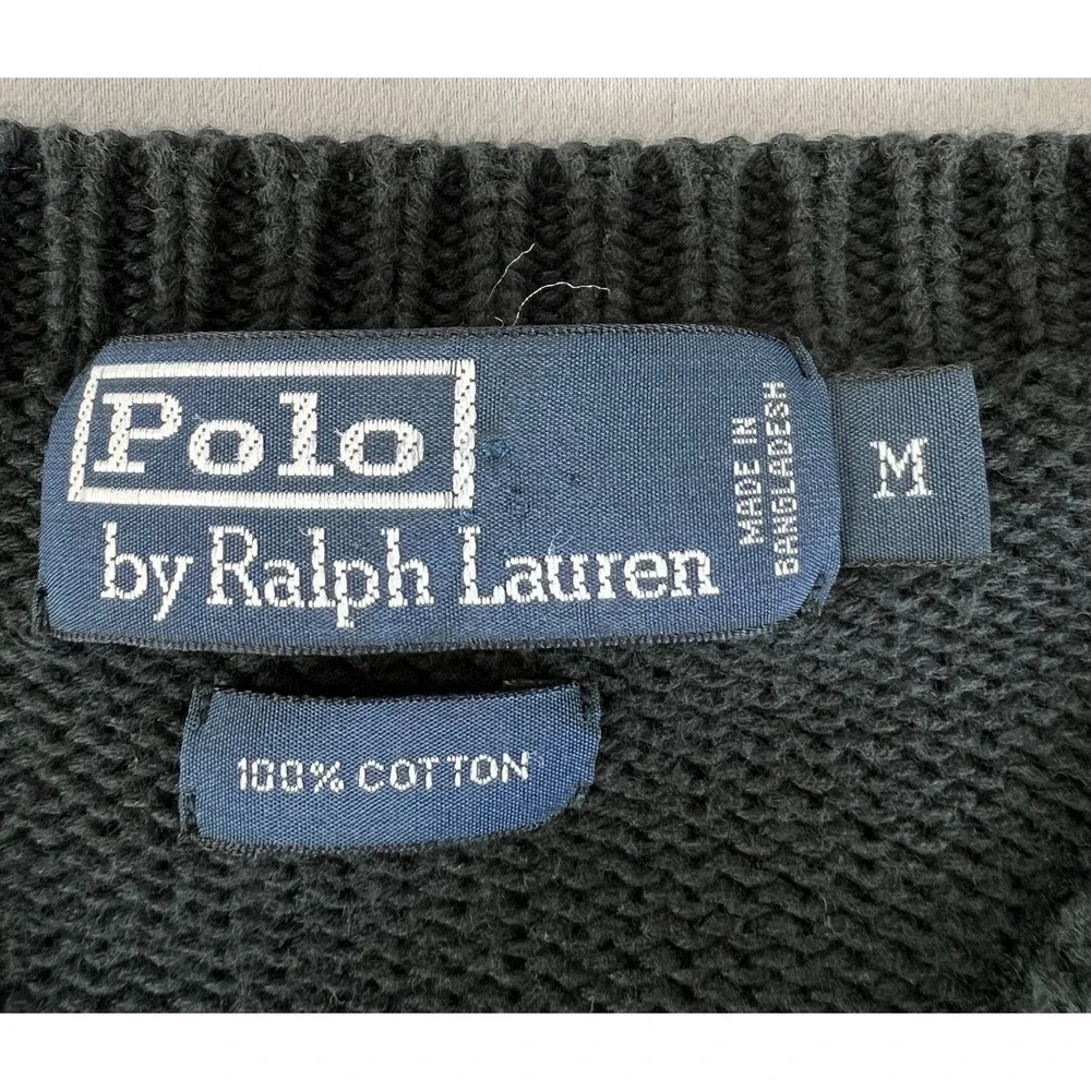 Vintage‎ Polo Ralph Lauren Knitted Sweater V-Neck Black Men's Size Medium